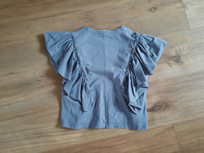 T-shirt fille gris sans manches à volants Zara 8 ans - photo numéro 3