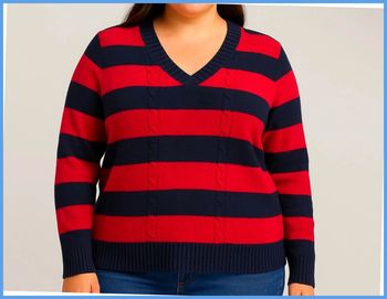 Pull torsadé Femme Chaps Rouge et Bleu marine Taille L