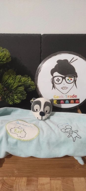 Doudou ours panda bandits du ciel kiabi kitchoun souris bleu vert blanc Nuage