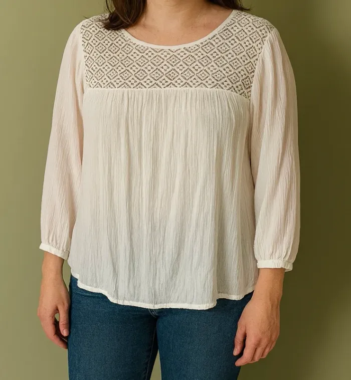 Blouse blanche dentelle bohème Camaïeu - Taille M