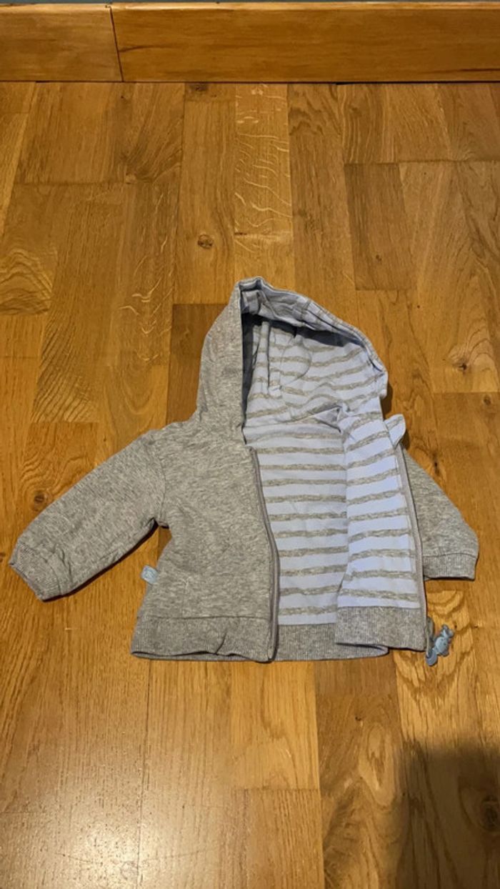 Veste 1 mois réversible gris et bleu in extenso