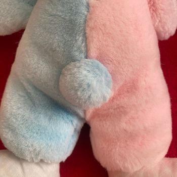 Vintage peluche doudou lapin bleu clair rose blanc tout doux TTBE