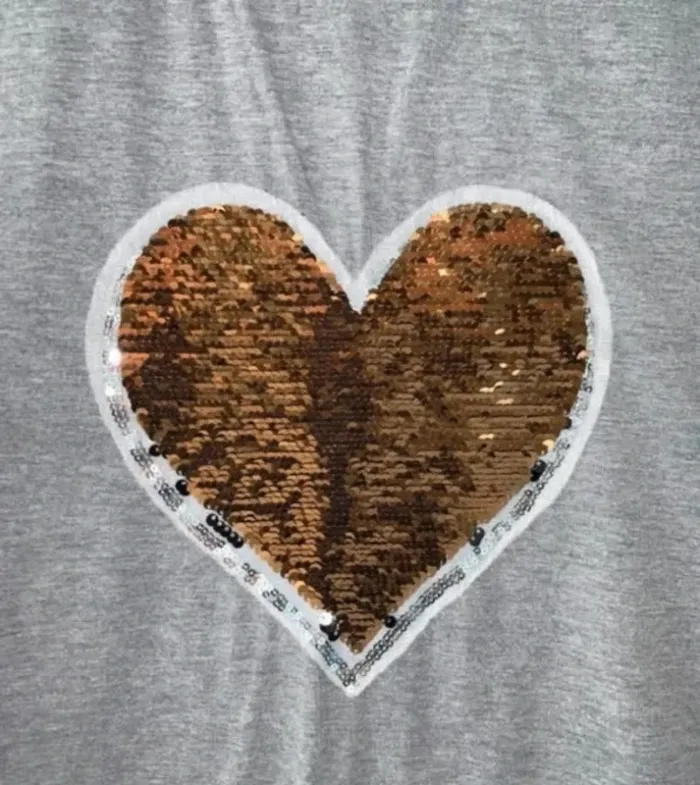 T-shirt femme gris cœur sequins – taille 38 – marque Shein - photo numéro 4