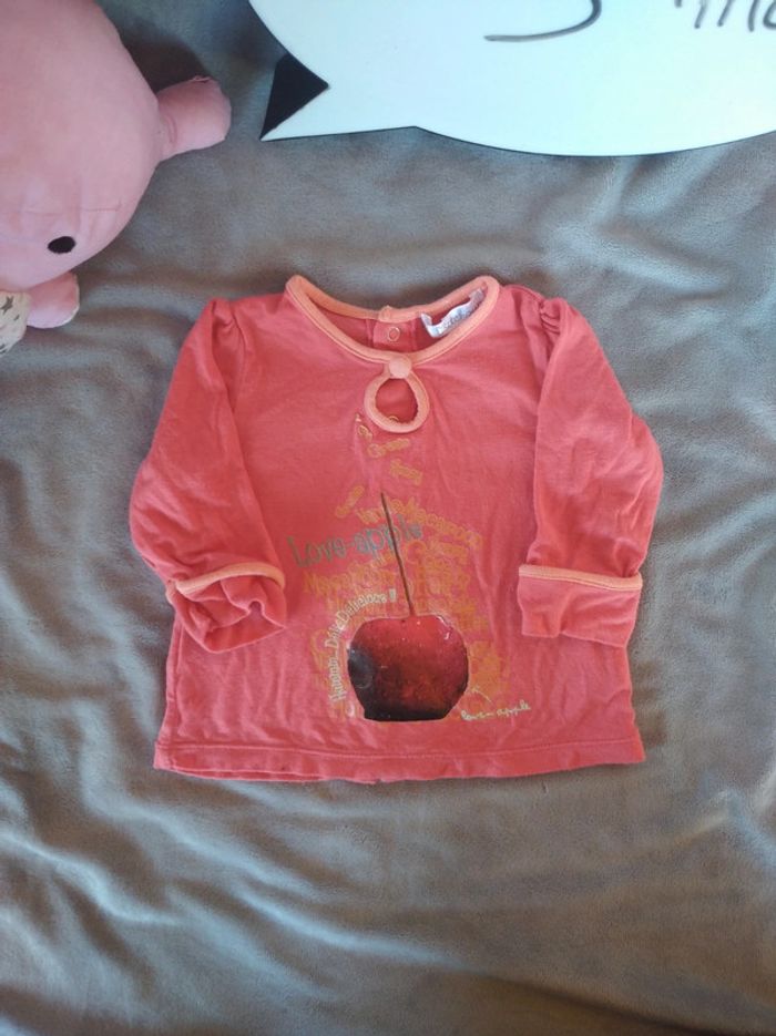 Tee shirt chemise manches longues Fille 3 mois Pomme Love Apple Kitchoun - photo numéro 2