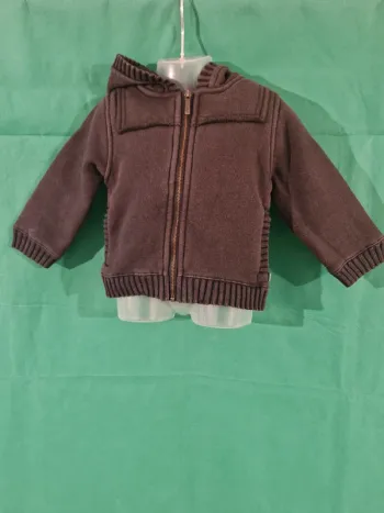 Manteau à capuche zippé gris noir 12 mois (74 cm) Obaïbi