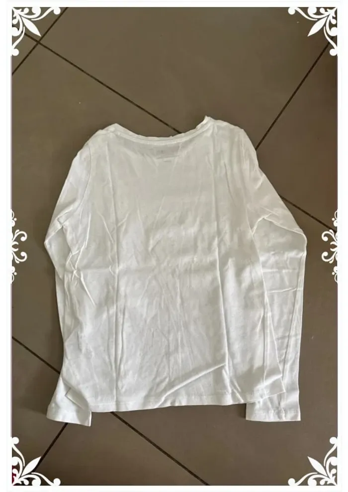 T-shirt blanc à paillettes dorée enfant fille taille 10 ans les essentiels BIO - photo numéro 4