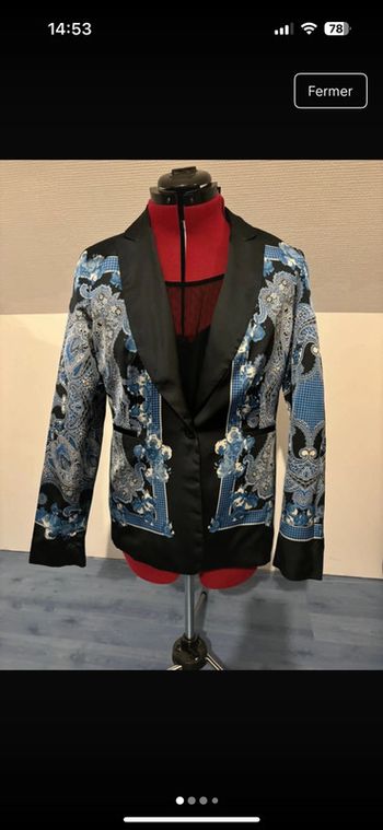 Belle veste noire satinée imprimé paisley bleu L/40 neuf