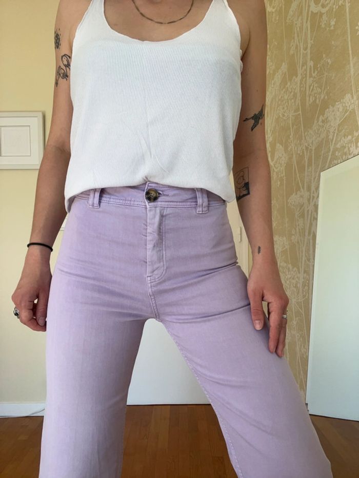 Pantalon jean culotte/évasé violet lilas - photo numéro 4