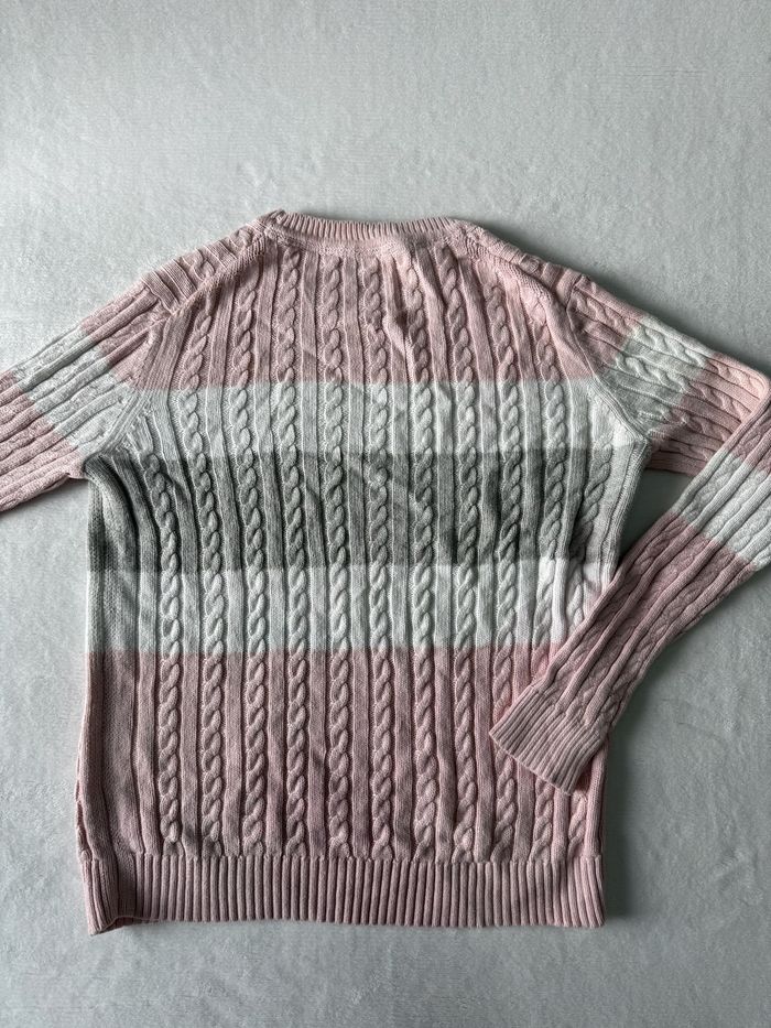 Sweat pull torsadé Tommy Hilfiger motif rayé rose blanc gris mixte taille M - photo numéro 4