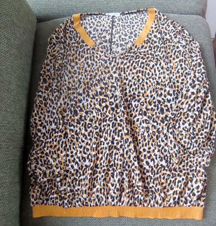 Blouse léopard moutarde, noire, blanche et marron Cache Cache T.XL