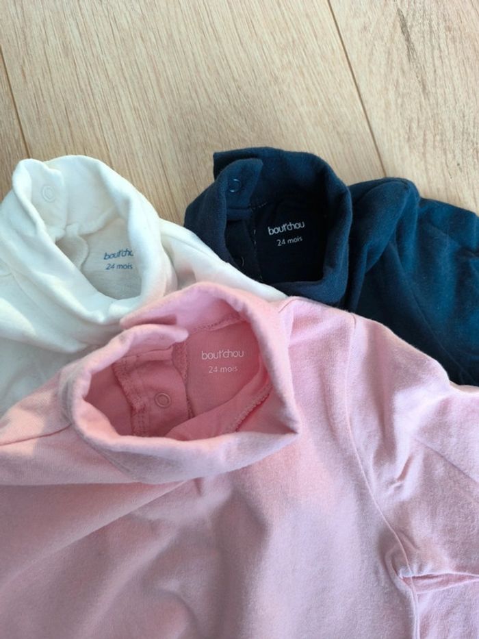 Lot de 3 sous-pull unis blanc / rose / bleu marine Bout'chou - Taille 24 mois - photo numéro 8