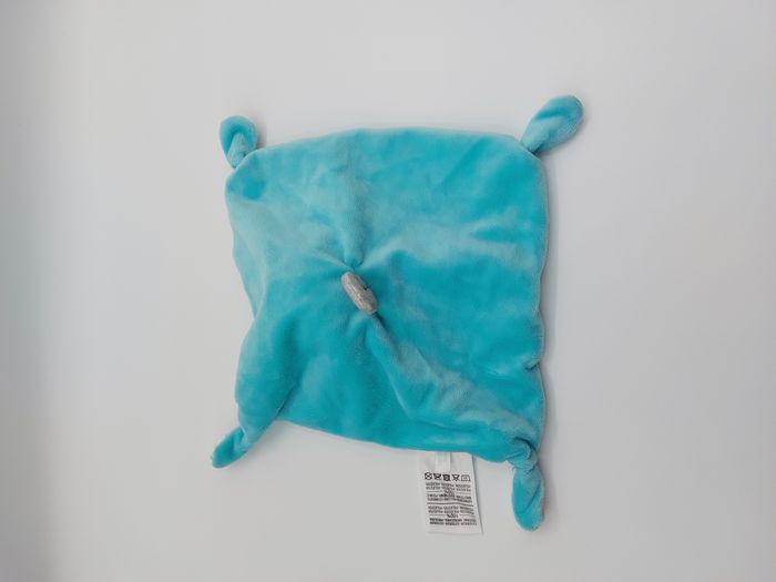 Doudou plat ours gris blanc vert bleu MOTS D’ENFANTS LECLERC rayures patte TTBE - photo numéro 3