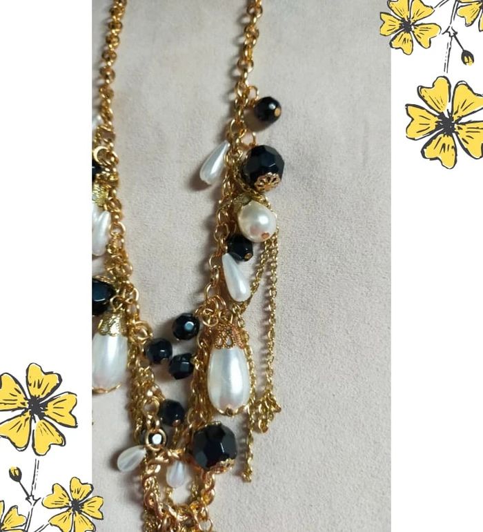 Collier chaîne dorée à pampilles noires & perles nacrées - photo numéro 8