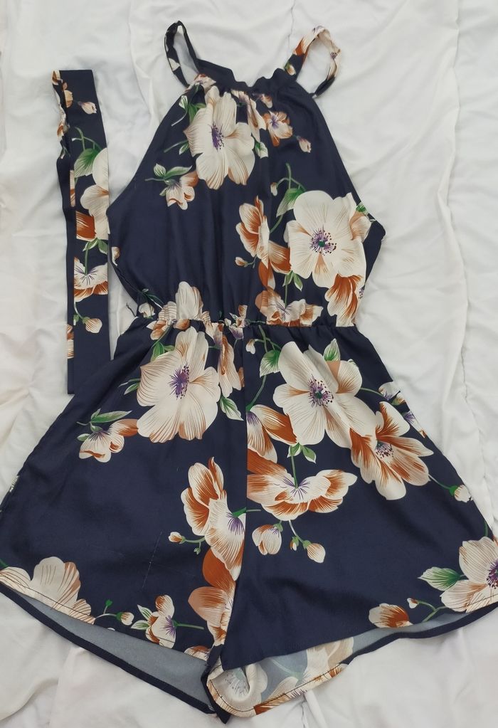 Combishort femme/fille XS bleu marine fleurie SHEIN