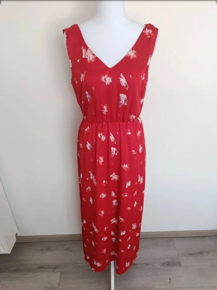 Robe longue rouge fleurie ONLY – Taille 36 - photo numéro 2