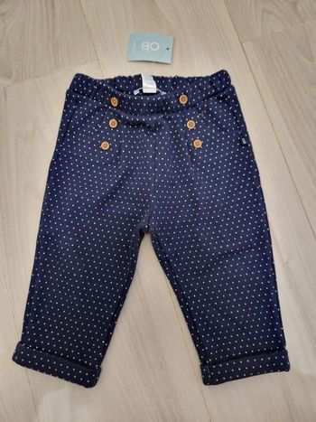 Pantalon fille bleu marine à pois 9 mois Obaibi