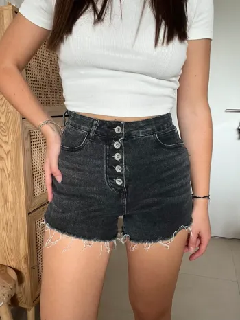 Short en jean gris taille haute
