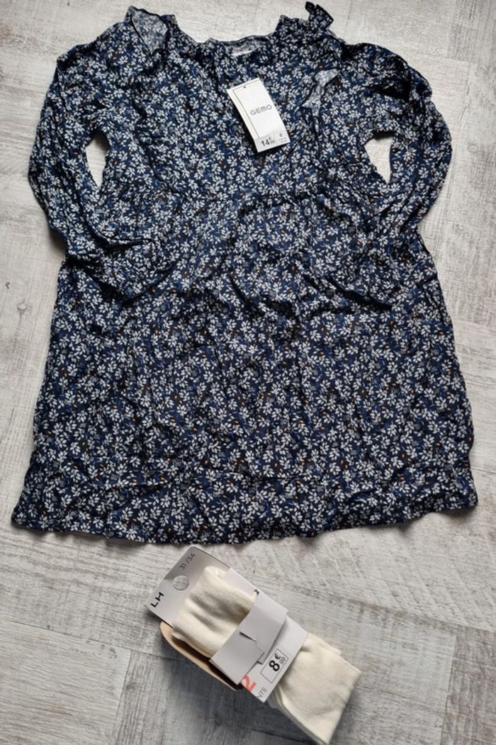 Robe manches longues fleuries et collant neuf