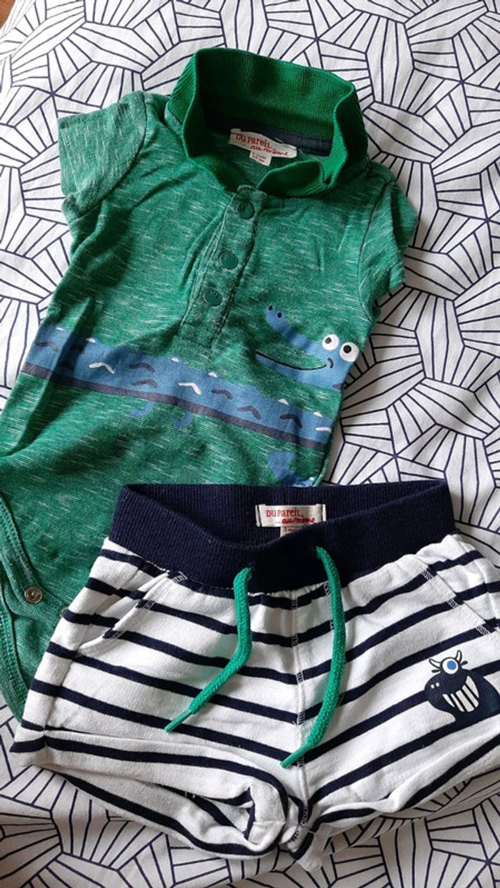 Ensemble DPAM body vert et short rayé 3M