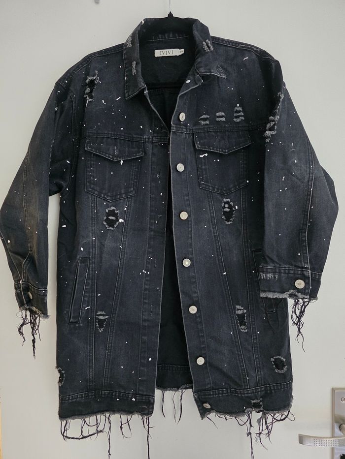 Veste en jean noir longue