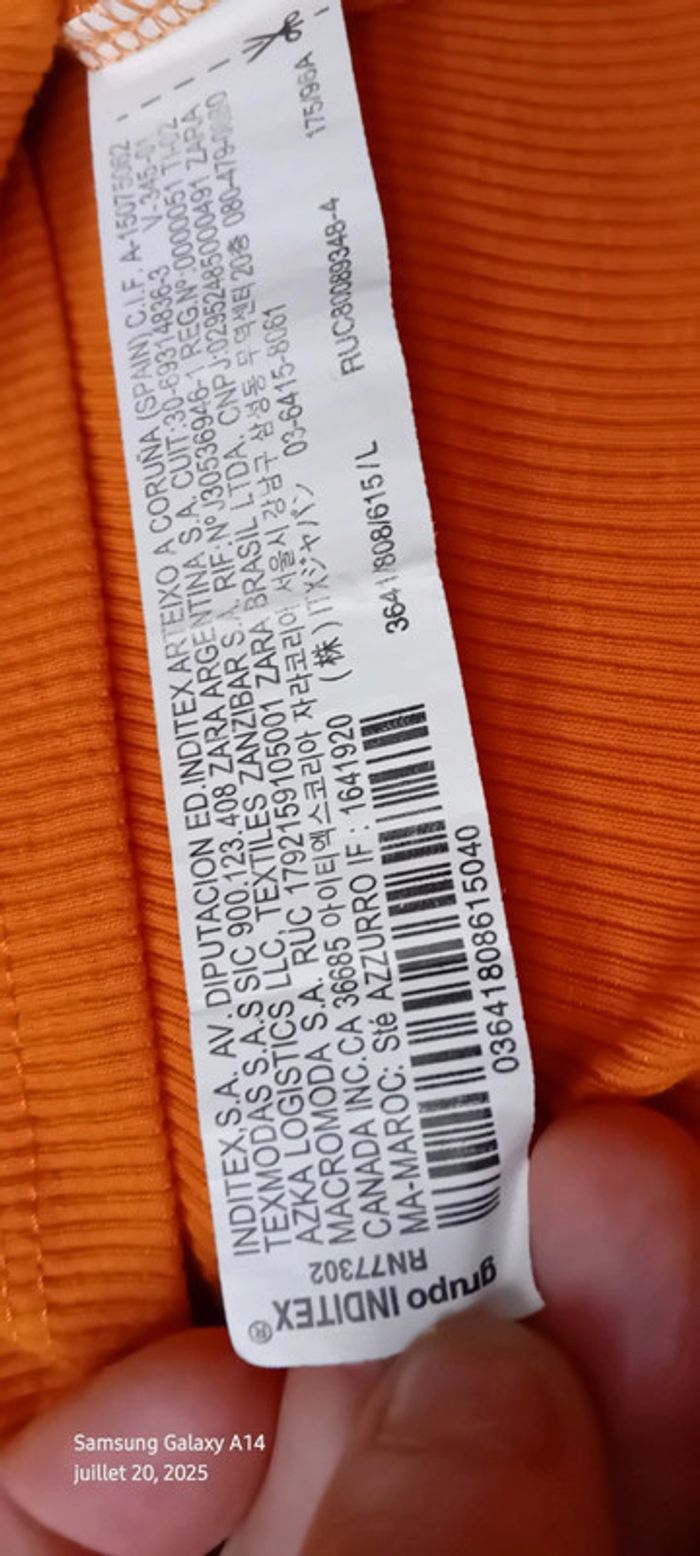 Polo court manches longues maille côtelée col en V à boutons orange femme L zara - photo numéro 15