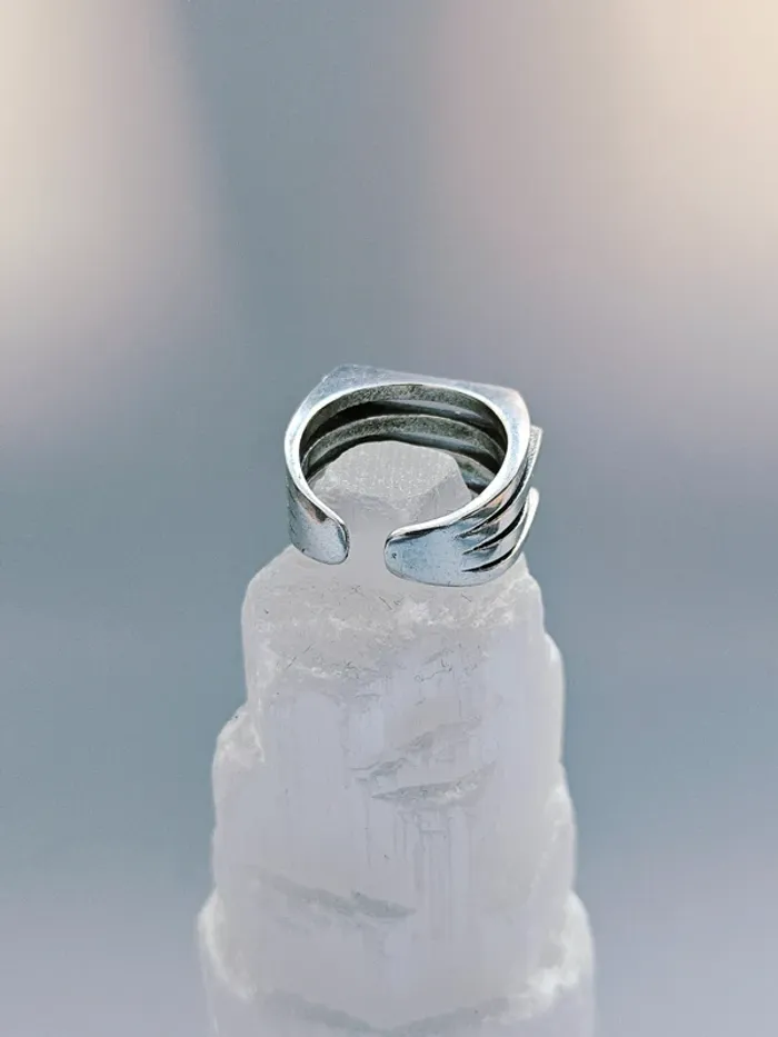 Bague Argentée Géométrique Lignes Superposées Ouverte - photo numéro 4