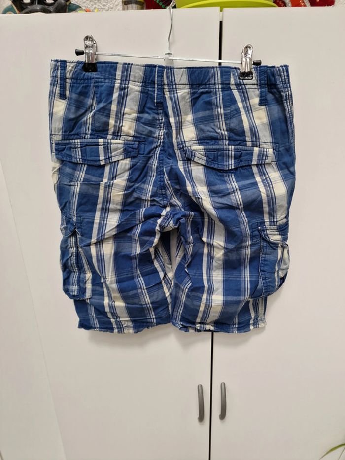 Short Bermuda Cargo Bleu Marine Carreaux Beige - photo numéro 3