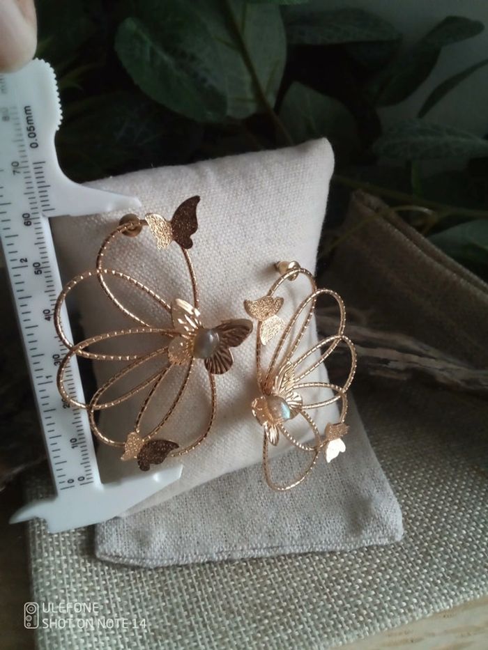 Boucles d'oreilles labradorite, papillons + carte - photo numéro 3
