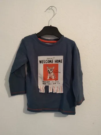 tee shirt manches longues bleu visuel chien gémo 2 ans garcon