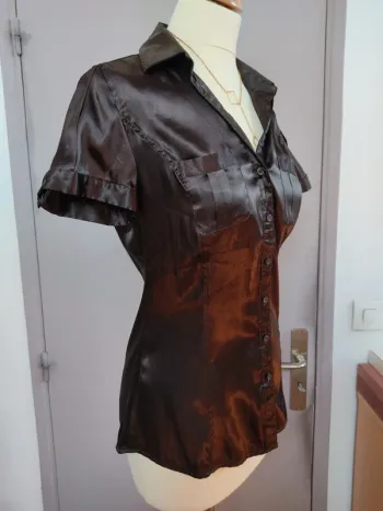 Chemise femme manches courtes marron Zara S 36 TBE