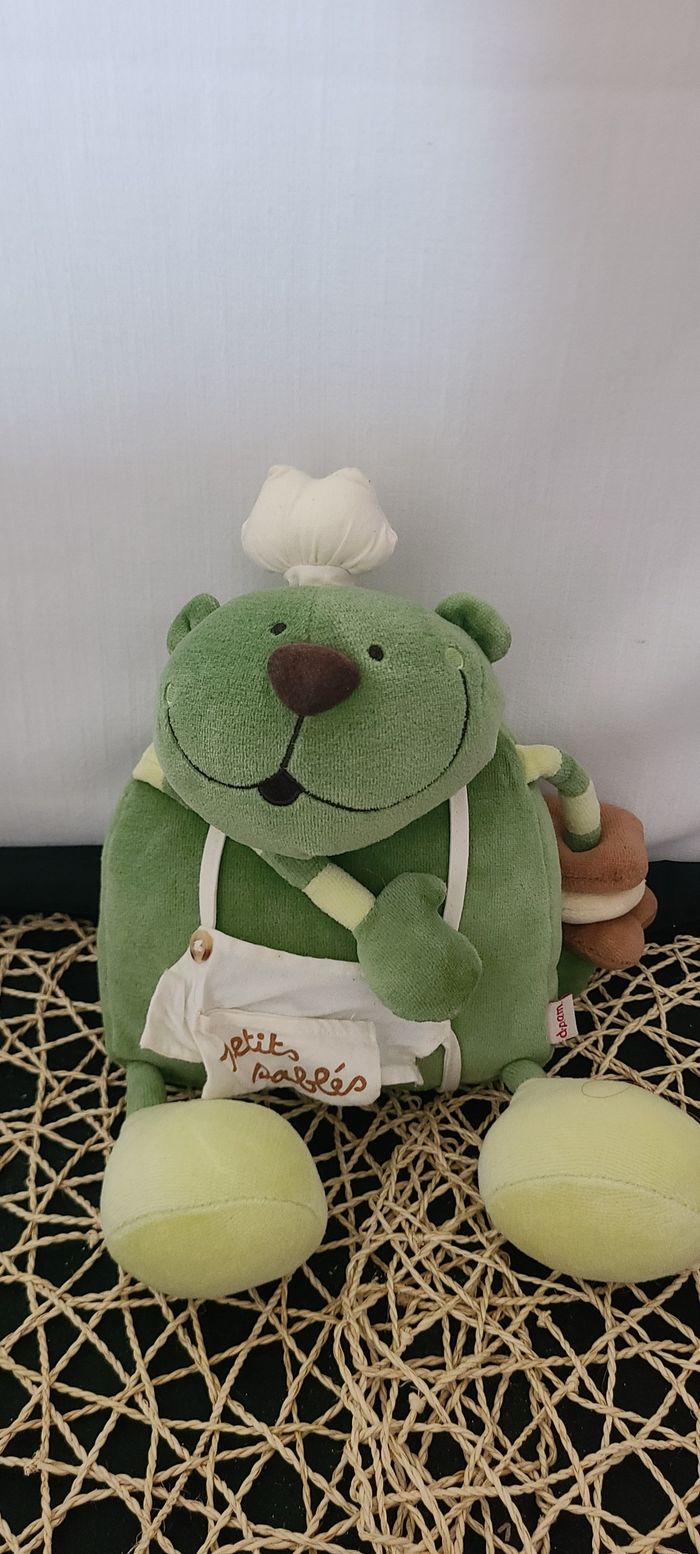 doudou peluche ours chat vert cuisinier les petits sablés dpam - - photo numéro 6
