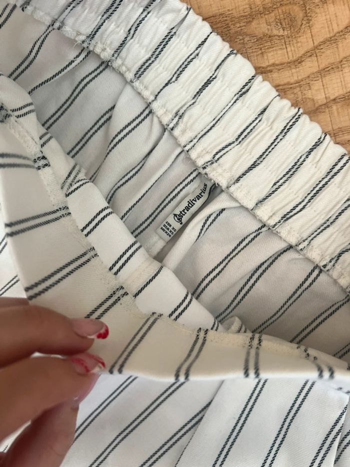 Pantalon fluide été femme fille ado taille XS blanc à rayures stradivarius 34 - photo numéro 4