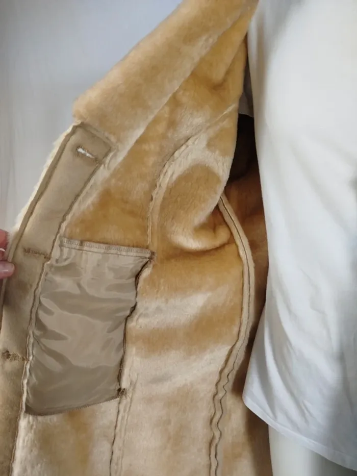 Manteau mi-long femme en fausse fourrure - Veste longue effet daim - Très chaud - Pièce Vintage A266 - photo numéro 6