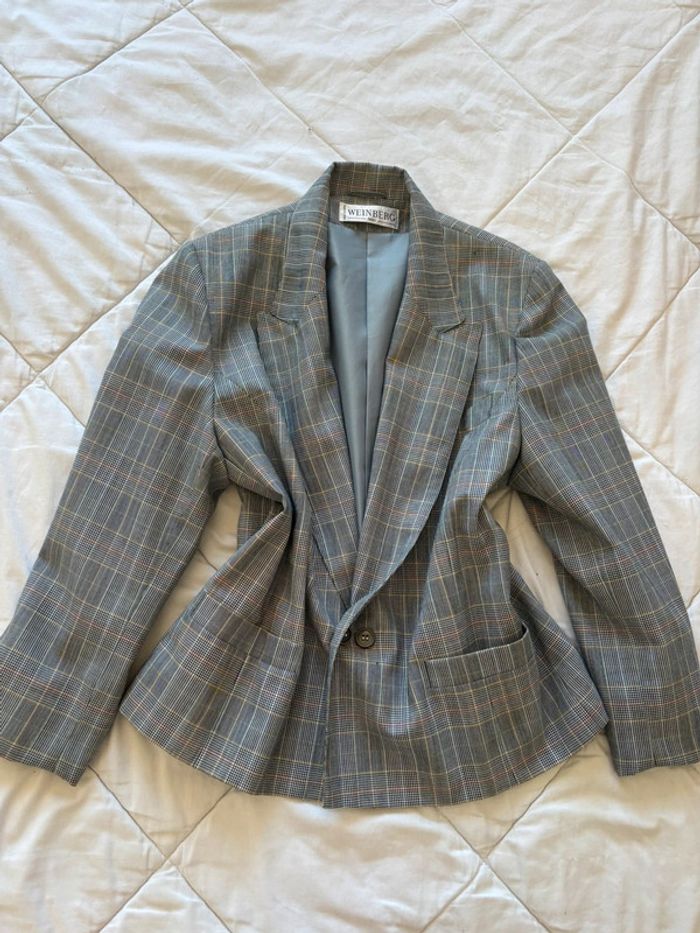 Veste blazer motif prince de galle carreaux gris noir Weinberg Paris vintage 90s taille L/XL - photo numéro 3