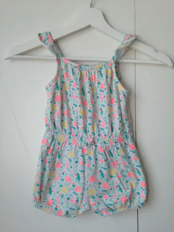 Combi-short col rond sans manches fleuries 24mois 86cm