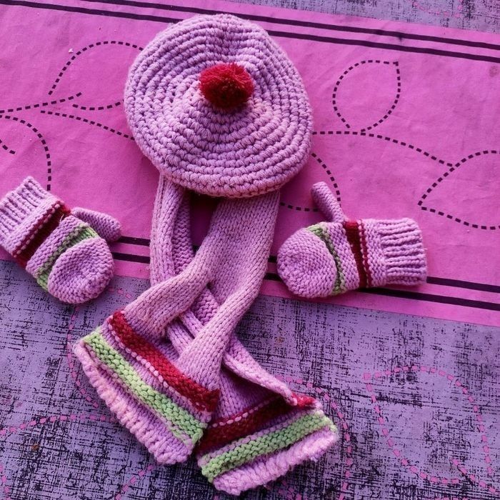 Ensemble bébé fille béret mouffles écharpe - photo numéro 3