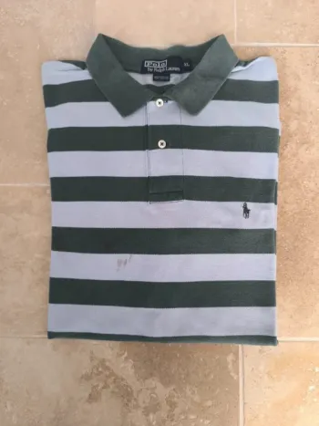 Polo Ralph Lauren homme bleu ciel vert XL logo vert taché