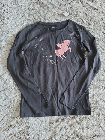 Tee-shirt manches longues gris licorne rose 12 ans gemo NEUF