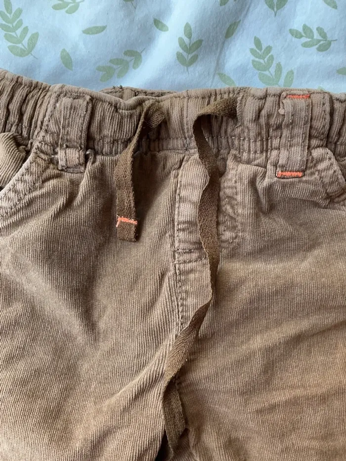 pantalon en velours doublé marron clair 12 mois lien de serrage pommette - photo numéro 5