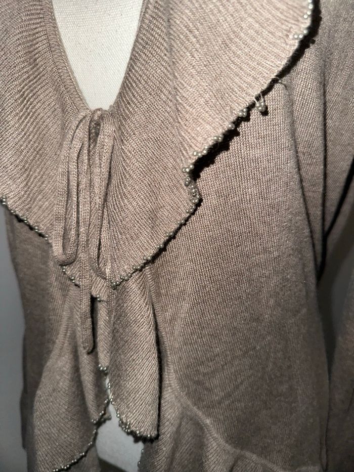 Cardigan en alpaga col cascade et perles beige taupe Your sixth sense T42/44 XL/XXL - photo numéro 5