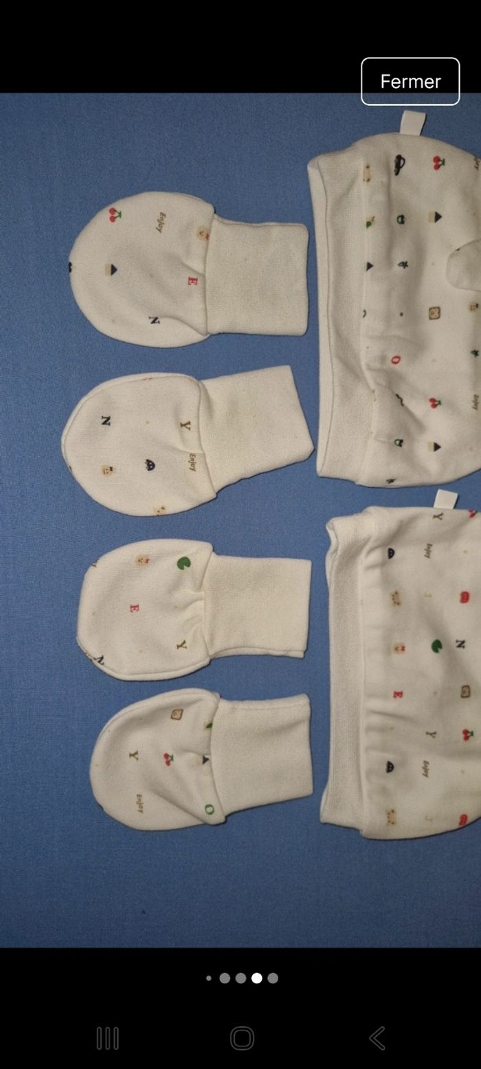 Lot bonnet + gants naissance mixte neuf - photo numéro 6