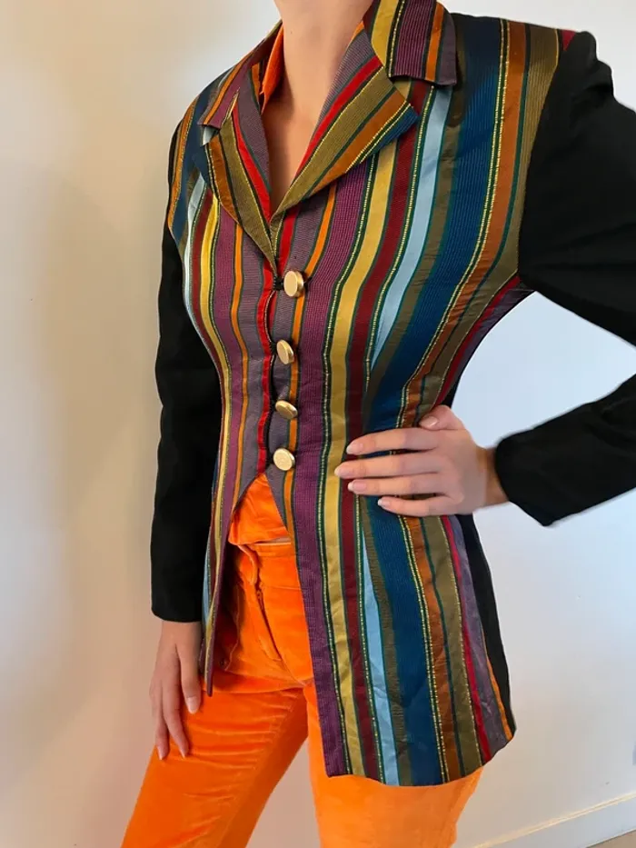 Veste à rayures élégante sombre Tricia Jones 36 - photo numéro 3