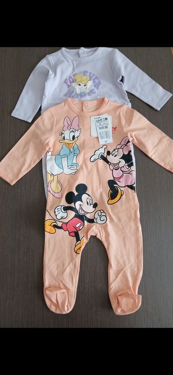 Lot 2 pyjamas fille en coton minnie fee clochette disney 71 cm 9 mois