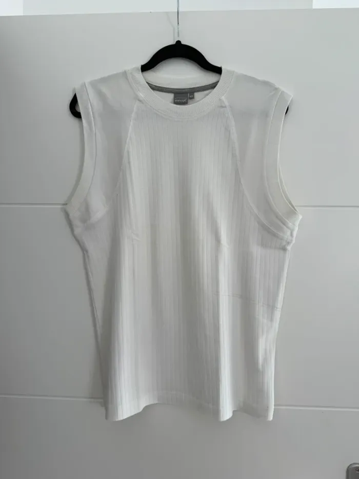 Haut maillot débardeur marcel coton côtelé blanc col Chemise camisa Camicia folder Camicetta homme - photo numéro 2