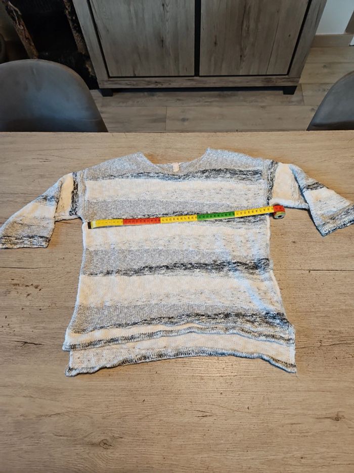 Pull gris clair/beige/blanc à manches courtes, Esprit, taille M - photo numéro 8