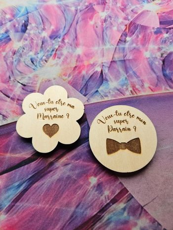 Lot de 2 magnets en bois _ demande parrain et marraine
