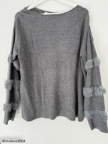 Pull d'hiver gris col rond uni basique simple manches longues en fausse fourrure