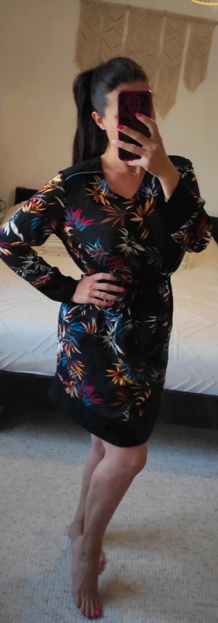 Robe légère et fluide Christine Laure T3 noir motif feuillage coloré - photo numéro 2