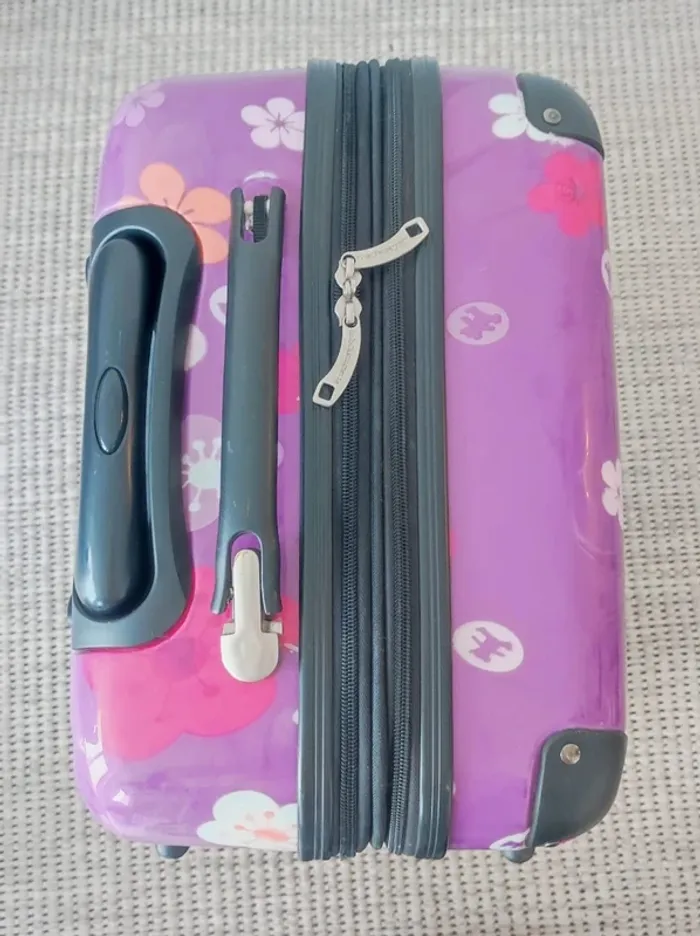 Grande valise fleur violet à roulette / Lulu Castagnette - 60L - photo numéro 6