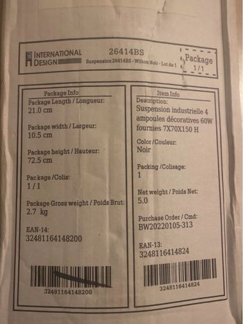 Suspension industrielle 4 ampoules